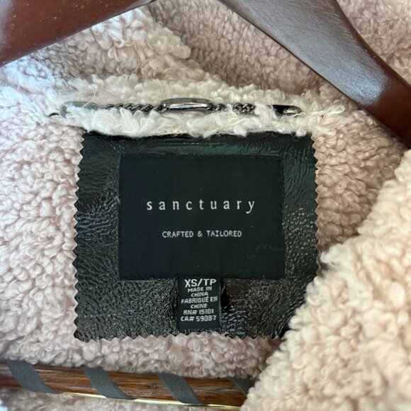 Sanctuary Black Patent Leather w Pink Shearling Lined Hooded Coat - Picture 7 of 8